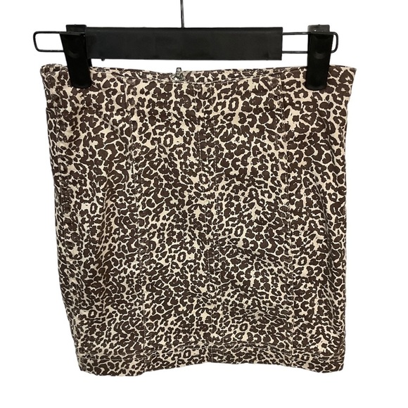 Free People Women Brown Animal Print Stretch Pencil Mini Denim Skirt Size 0 R2 - Picture 1 of 12
